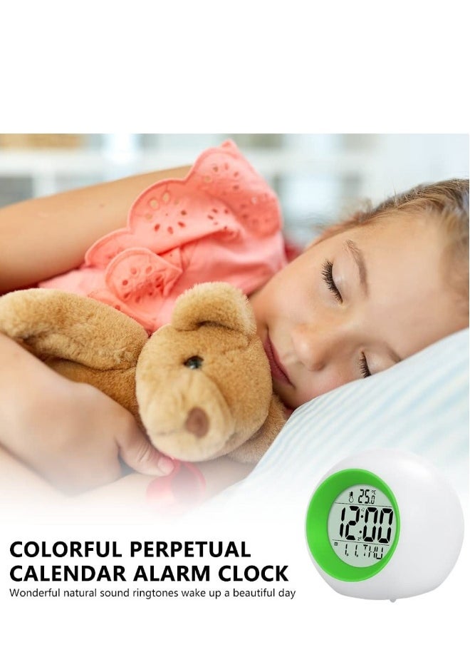 Kids Alarm Clock, 7 Color Changing Night Light, Digital Alarm Clock with Rechargeable, Kids Clock, Suitable for Adults and Childre (Green)