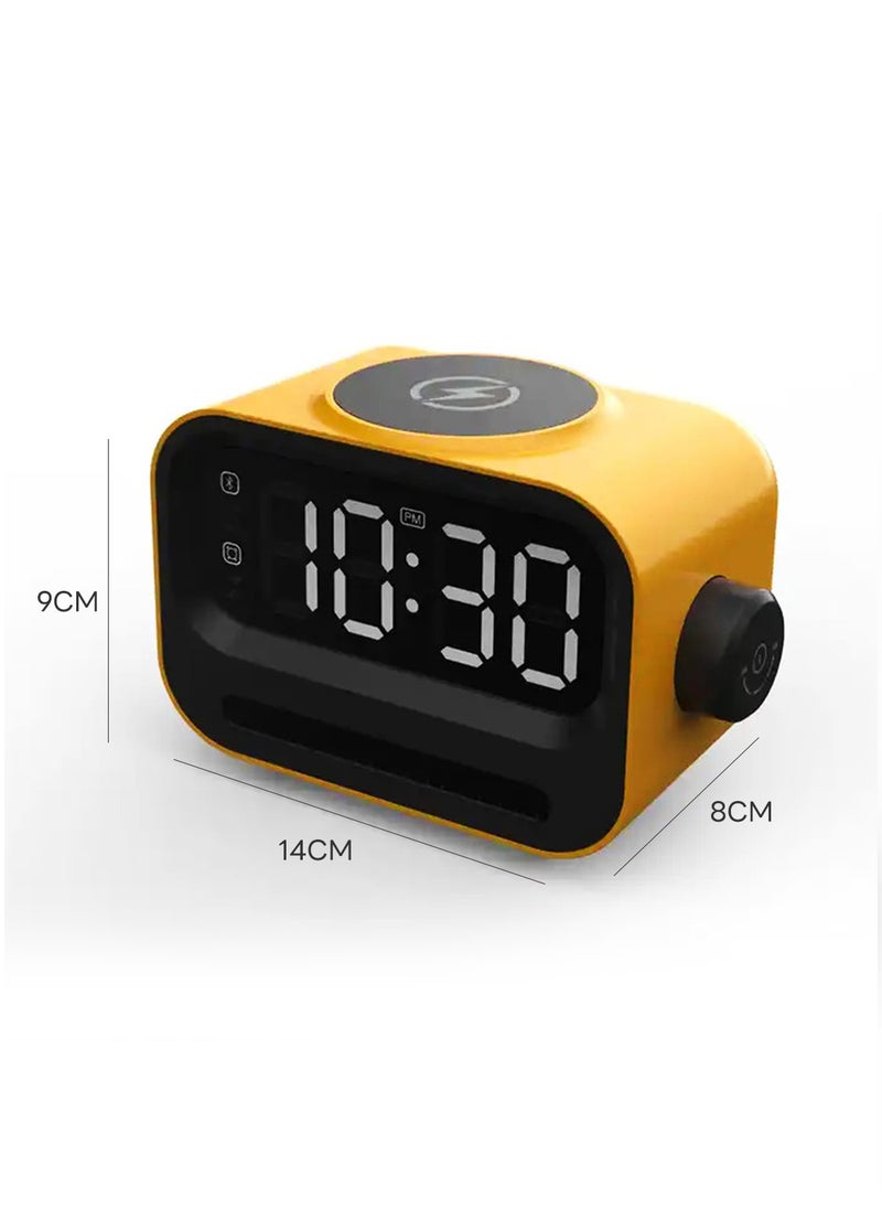 6-In-1 Multifunctional Smart Wireless Charging Bluetooth Speaker, Atmosphere Light/Digital Display Clock/Alarm Clock/Smart Wireless Charging/Bluetooth Speaker