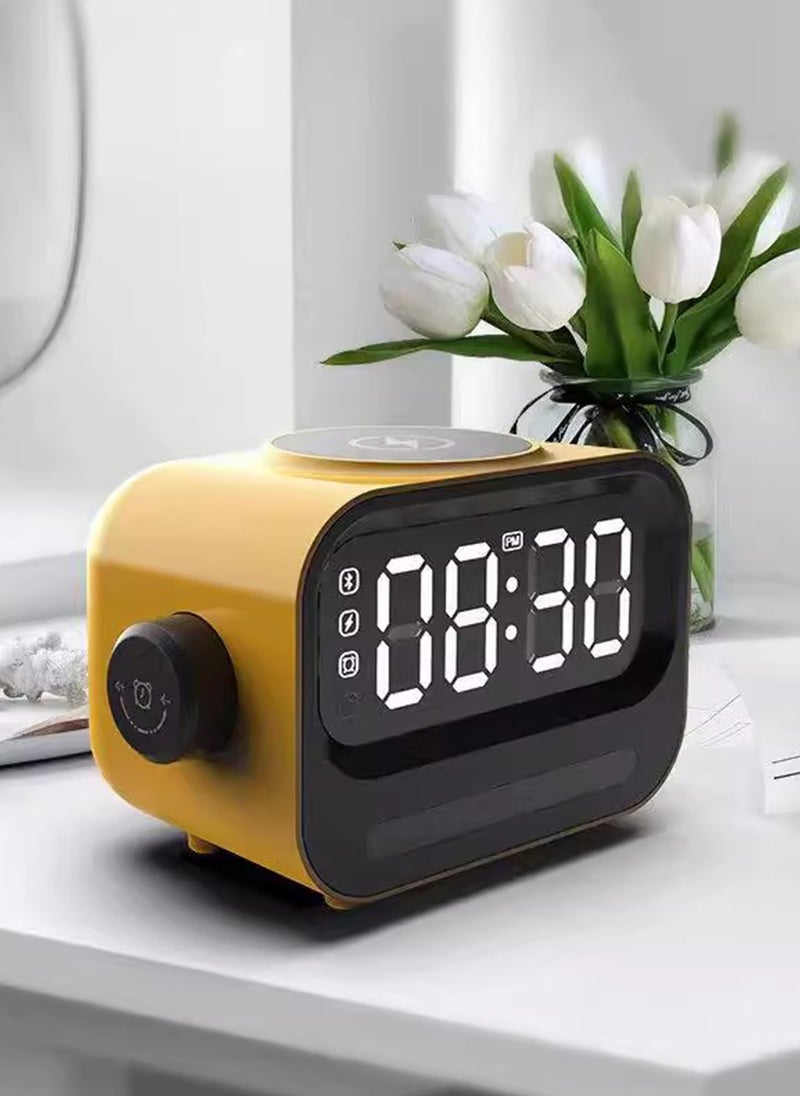 6-In-1 Multifunctional Smart Wireless Charging Bluetooth Speaker, Atmosphere Light/Digital Display Clock/Alarm Clock/Smart Wireless Charging/Bluetooth Speaker