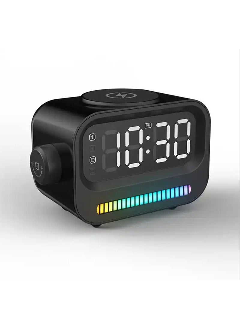 6-In-1 Multifunctional Smart Wireless Charging Bluetooth Speaker, Atmosphere Light/Digital Display Clock/Alarm Clock/Smart Wireless Charging/Bluetooth Speaker