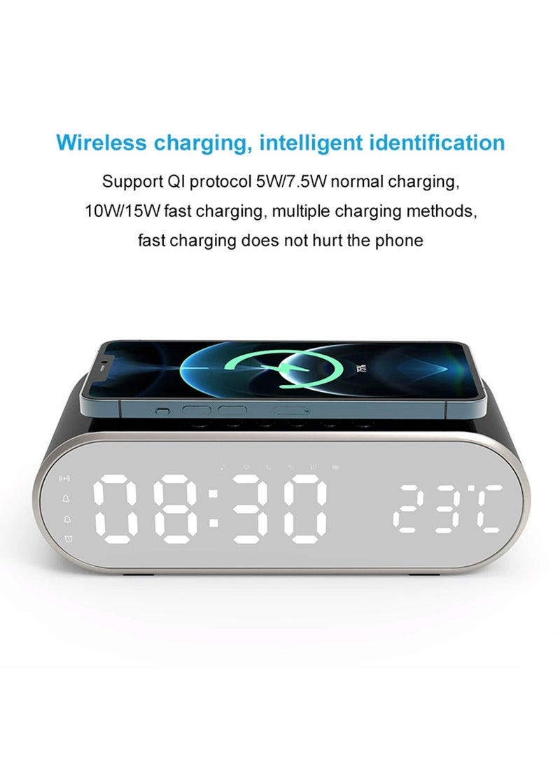 Multifunctional 3 in 1 Smart Desktop Alarm Clock with Wireless Charging Function for Mobile Phone, Digital Clock/Alarm/Thermometer/Calendar