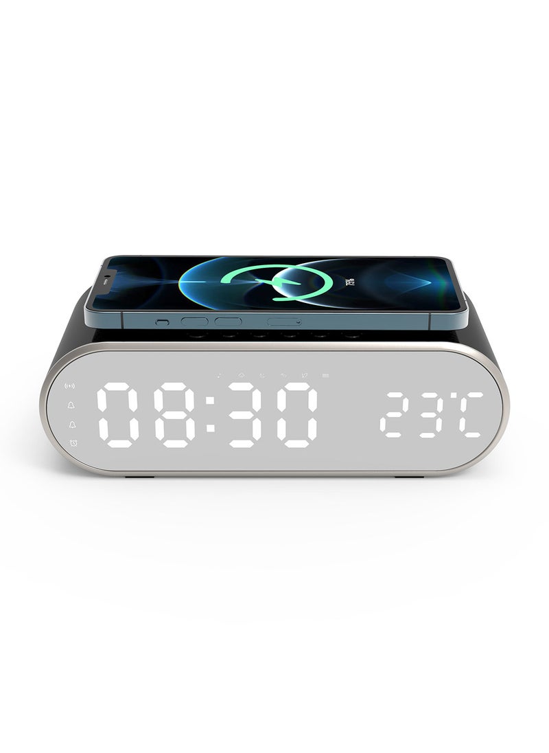 Multifunctional 3 in 1 Smart Desktop Alarm Clock with Wireless Charging Function for Mobile Phone, Digital Clock/Alarm/Thermometer/Calendar