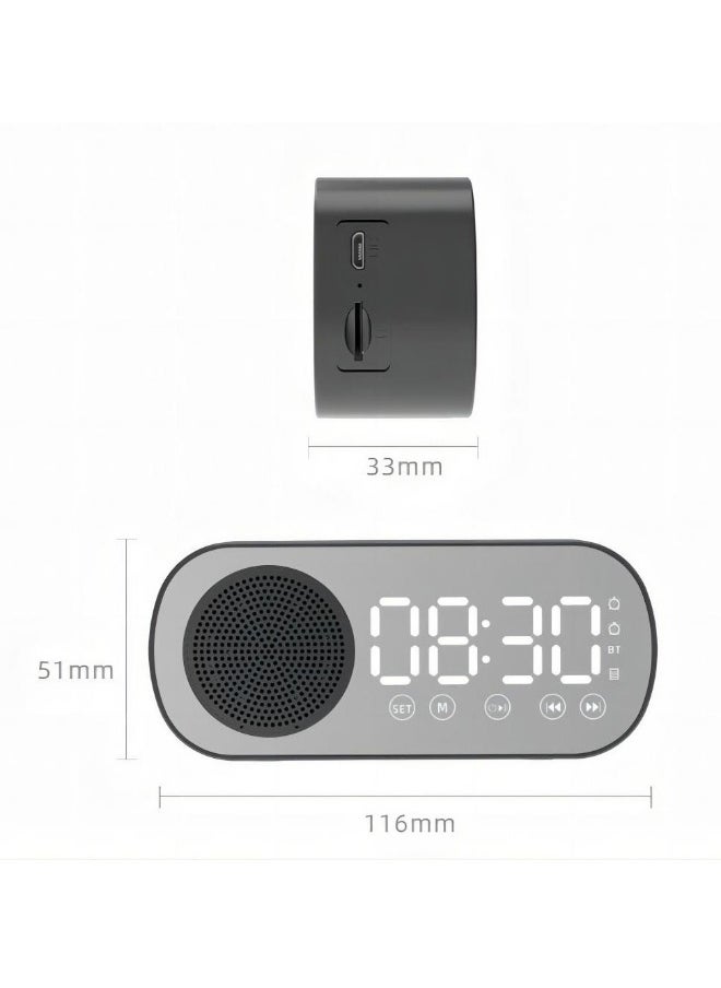 Digital Dual Alarm Clock, Multi Function Rechargeable Bluetooth 5.0 Speaker LED Display Mirror Desk Alarm Clock with FM Radio Support TF Card for Hotel Office Bedroom Travel White