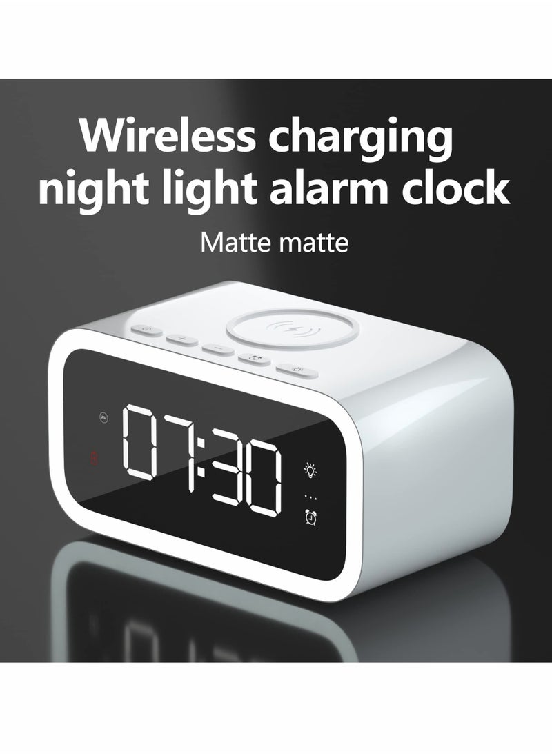 Digital Alarm Clock with Wireless Charging 15W, Multifunctional Clock with Time, Date, Temperature Display, Two Light Sources Night Lights Modern LED for Bedroom Office