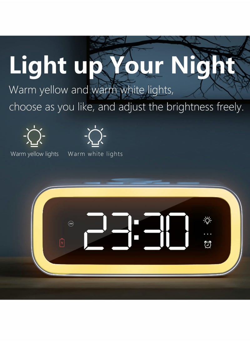 Digital Alarm Clock with Wireless Charging 15W, Multifunctional Clock with Time, Date, Temperature Display, Two Light Sources Night Lights Modern LED for Bedroom Office