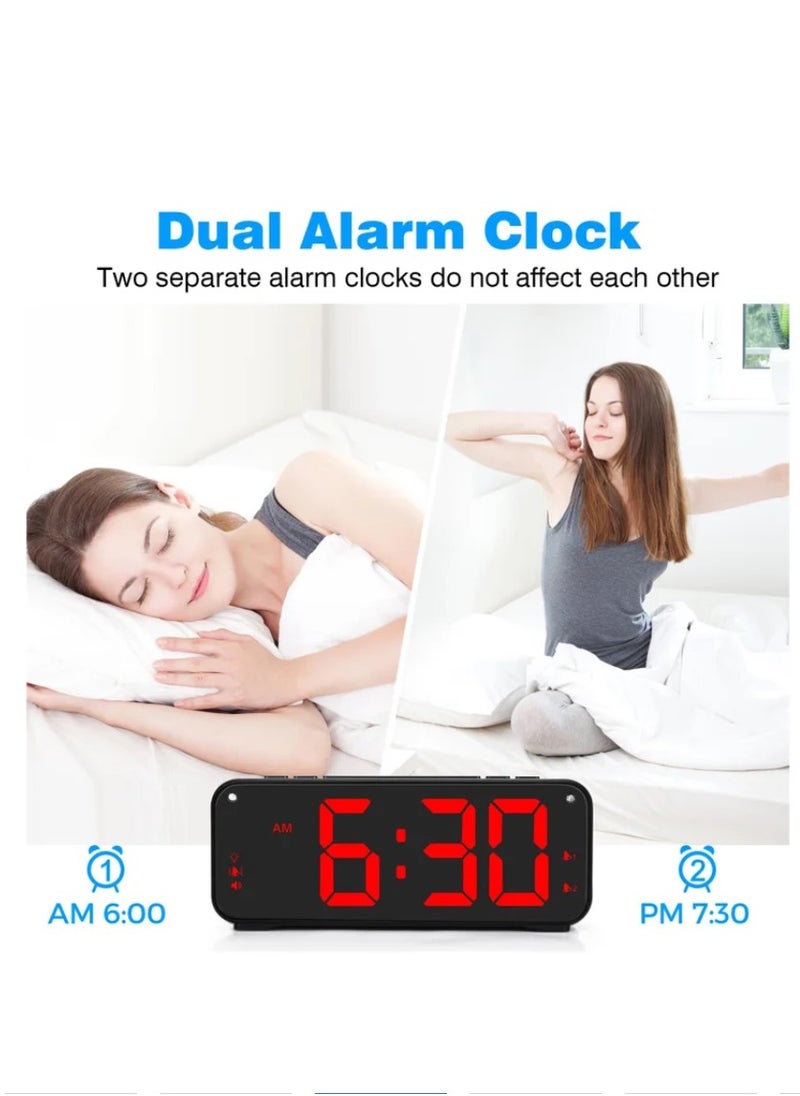 Loud Alarm Clock for Heavy Sleepers Adults, Dual Alarm Clock with Bed Shaker, Digital Vibrating Alarm Clock for Bedrooms, 6.5″large Display with Dimmer, Snooze & 12/24h & Battery Backup (Red)