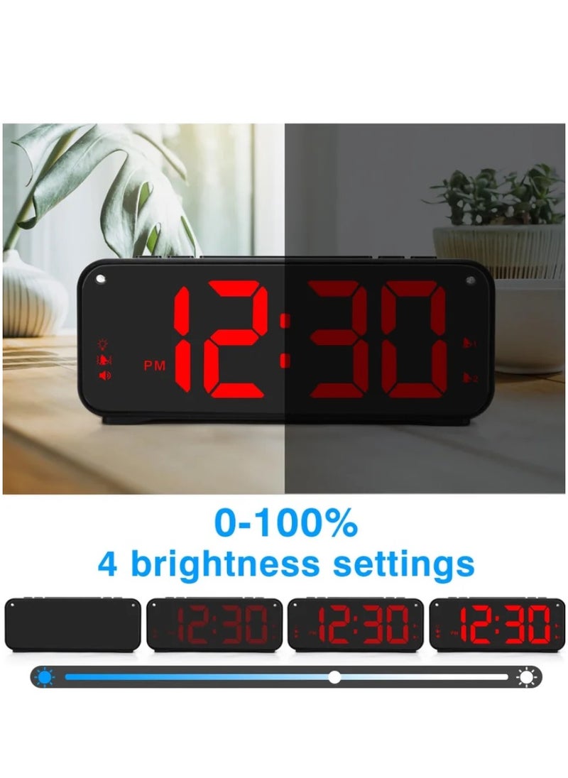 Loud Alarm Clock for Heavy Sleepers Adults, Dual Alarm Clock with Bed Shaker, Digital Vibrating Alarm Clock for Bedrooms, 6.5″large Display with Dimmer, Snooze & 12/24h & Battery Backup (Red)