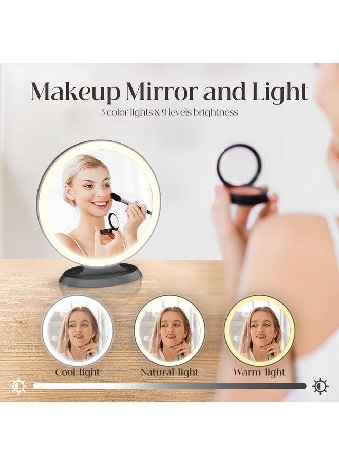 Round Mirror Lighted Digital Alarm Clock, Mirror Surface For Makeup, Large Display, Easy Setting, Auto Dst, Auto Dimming, Usb Port, Modern Decor For Home, Bedroom, Office, Gift For Women, Girl, Black