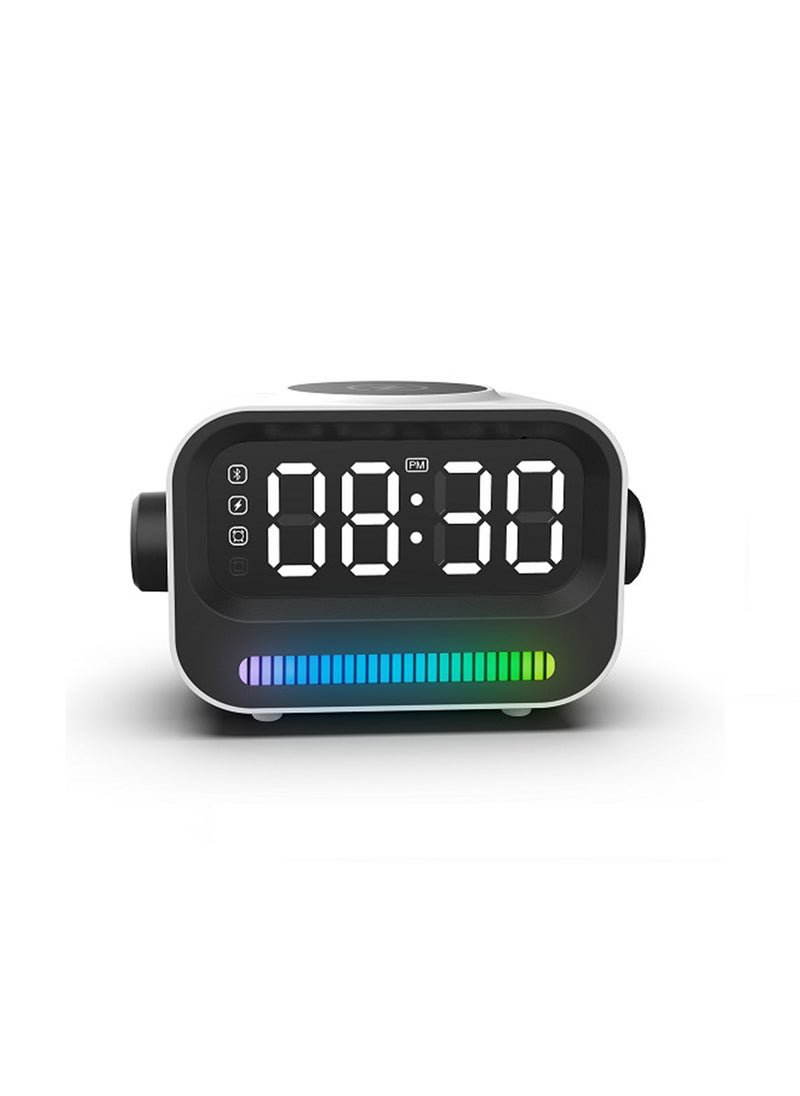 6-In-1 Multifunctional Smart Wireless Charging Bluetooth Speaker, Atmosphere Light/Digital Display Clock/Alarm Clock/Smart Wireless Charging/Bluetooth Speaker