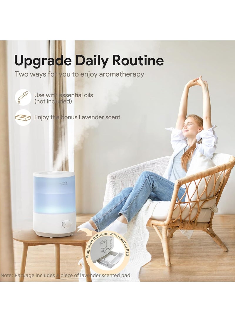 ASAKUKI Humidifiers for Bedroom Home, 3L Top Fill Cool Mist Humidifiers for Baby Nursery & Plants, 3-IN-1 Quiet Air Humidifier, Oil Diffuser & Night Light for Large Room, Auto Shut-off, BPA-Free, 30H