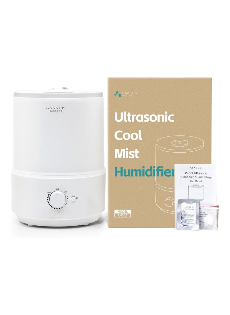 ASAKUKI Humidifiers for Bedroom Home, 3L Top Fill Cool Mist Humidifiers for Baby Nursery & Plants, 3-IN-1 Quiet Air Humidifier, Oil Diffuser & Night Light for Large Room, Auto Shut-off, BPA-Free, 30H