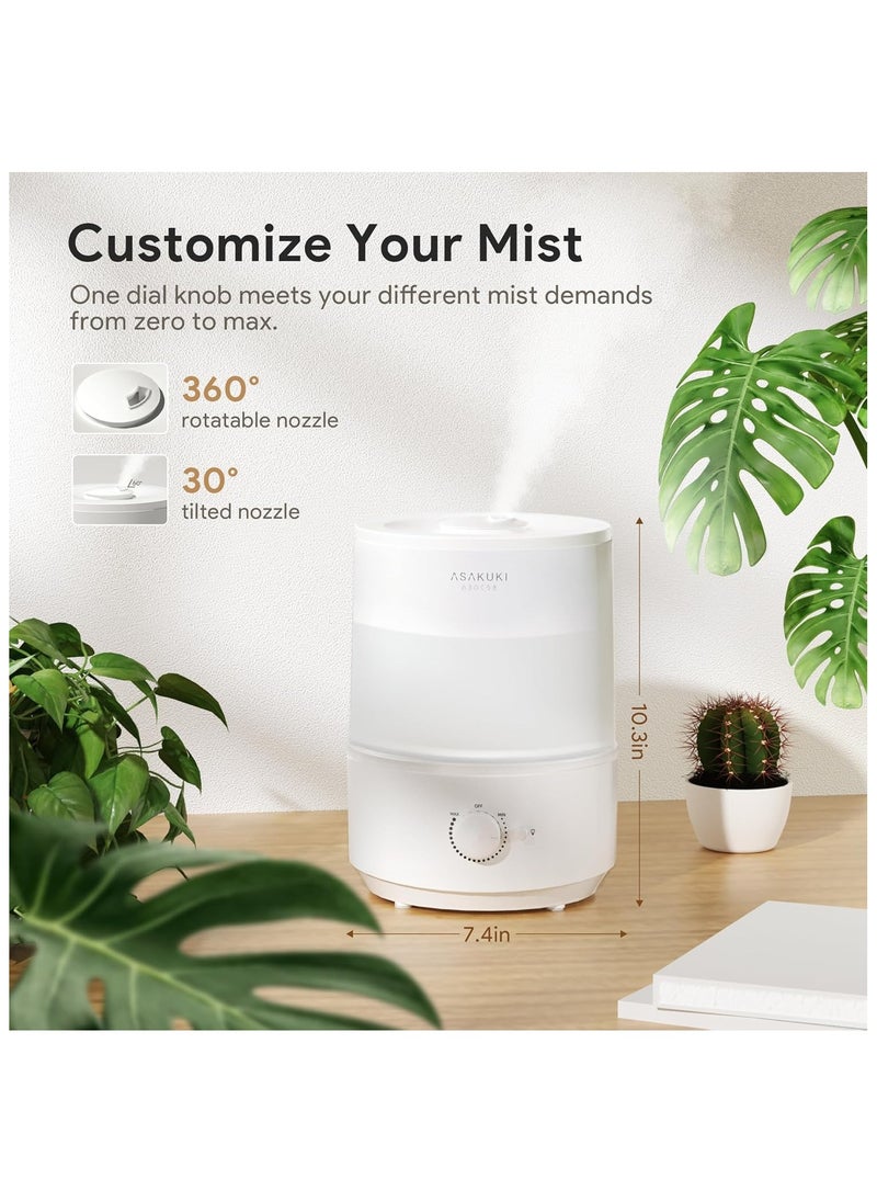 ASAKUKI Humidifiers for Bedroom Home, 3L Top Fill Cool Mist Humidifiers for Baby Nursery & Plants, 3-IN-1 Quiet Air Humidifier, Oil Diffuser & Night Light for Large Room, Auto Shut-off, BPA-Free, 30H