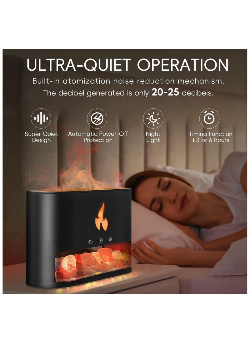 Fireplace Flame Essential Diffuser, Aromatherapy Essential Oil Diffuser, 250ml Himalayan Salt Lamp Diffuser, Cool Mist Ultrasonic Humidifier for Bedroom,Office,Home, Auto Shut-Off, Night Light (Black)
