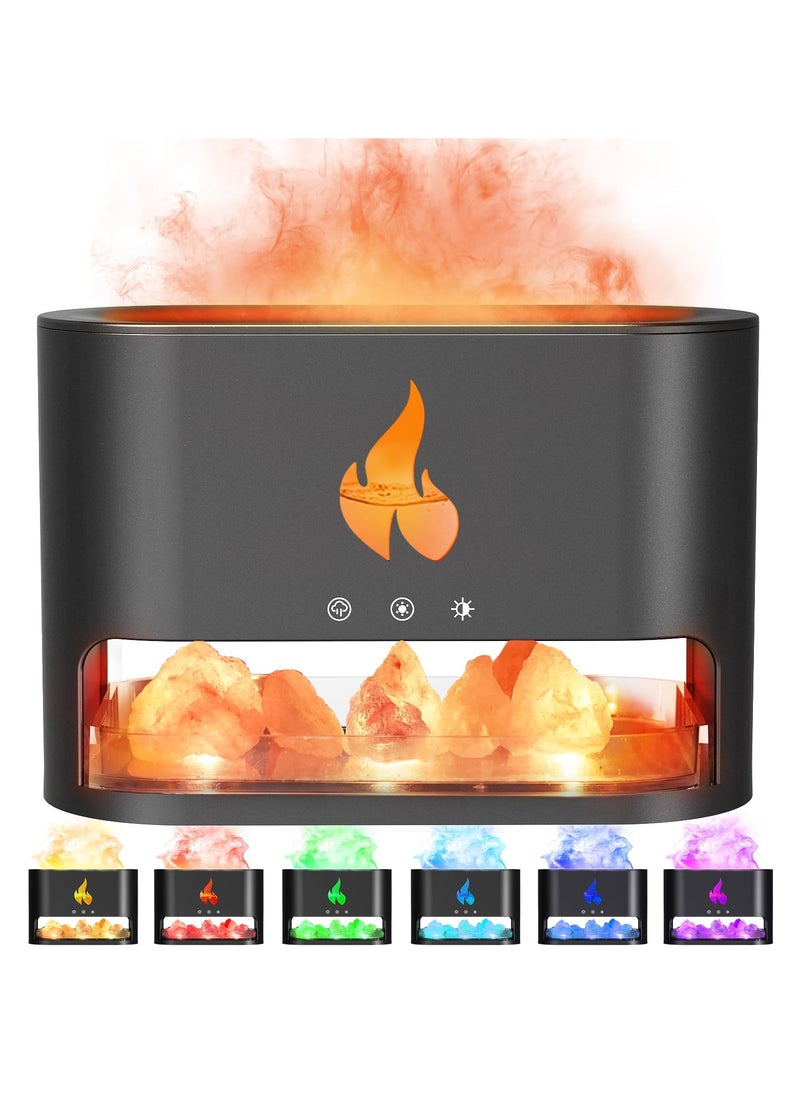 Fireplace Flame Essential Diffuser, Aromatherapy Essential Oil Diffuser, 250ml Himalayan Salt Lamp Diffuser, Cool Mist Ultrasonic Humidifier for Bedroom,Office,Home, Auto Shut-Off, Night Light (Black)