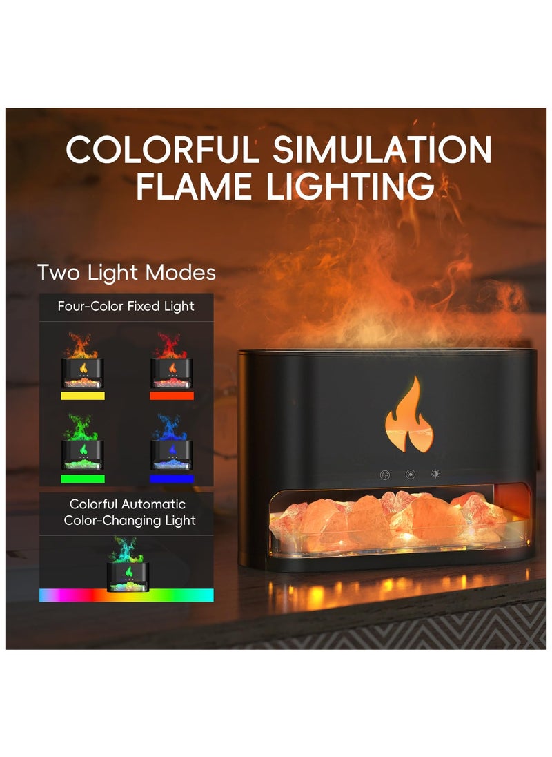 Fireplace Flame Essential Diffuser, Aromatherapy Essential Oil Diffuser, 250ml Himalayan Salt Lamp Diffuser, Cool Mist Ultrasonic Humidifier for Bedroom,Office,Home, Auto Shut-Off, Night Light (Black)