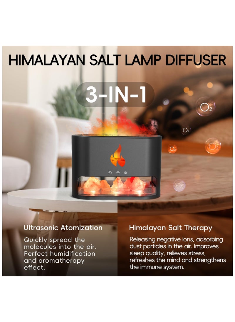 Fireplace Flame Essential Diffuser, Aromatherapy Essential Oil Diffuser, 250ml Himalayan Salt Lamp Diffuser, Cool Mist Ultrasonic Humidifier for Bedroom,Office,Home, Auto Shut-Off, Night Light (Black)