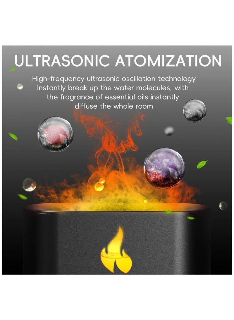 Fireplace Flame Essential Diffuser, Aromatherapy Essential Oil Diffuser, 250ml Himalayan Salt Lamp Diffuser, Cool Mist Ultrasonic Humidifier for Bedroom,Office,Home, Auto Shut-Off, Night Light (Black)