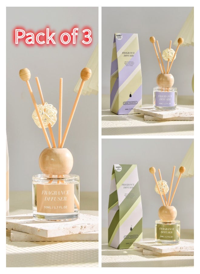 3 Packs Reed Diffuser Combo - Provence Lavender | Australian Sweet Orange | Grasse Vanilla | 50 ml 1.7 oz | Aromatherapy Air Freshener Fragrance Home Fragrance, Oil Diffuser