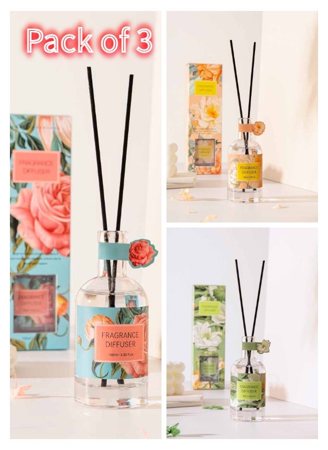 3 Packs Reed Diffuser Combo - Gardenia | 100 ml 3.4 oz | Aromatherapy Air Freshener Fragrance Home Fragrance, Oil Diffuser