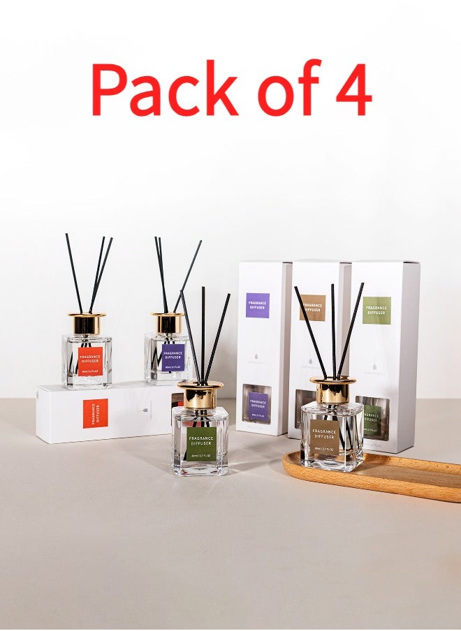 4 Packs Reed Diffuser Set - Shangri-La | Little Iris | RedCurrant | Sandalwood | 80 ml 2.7 oz | Aromatherapy Air Freshener Fragrance Home Fragrance, Oil Diffuser