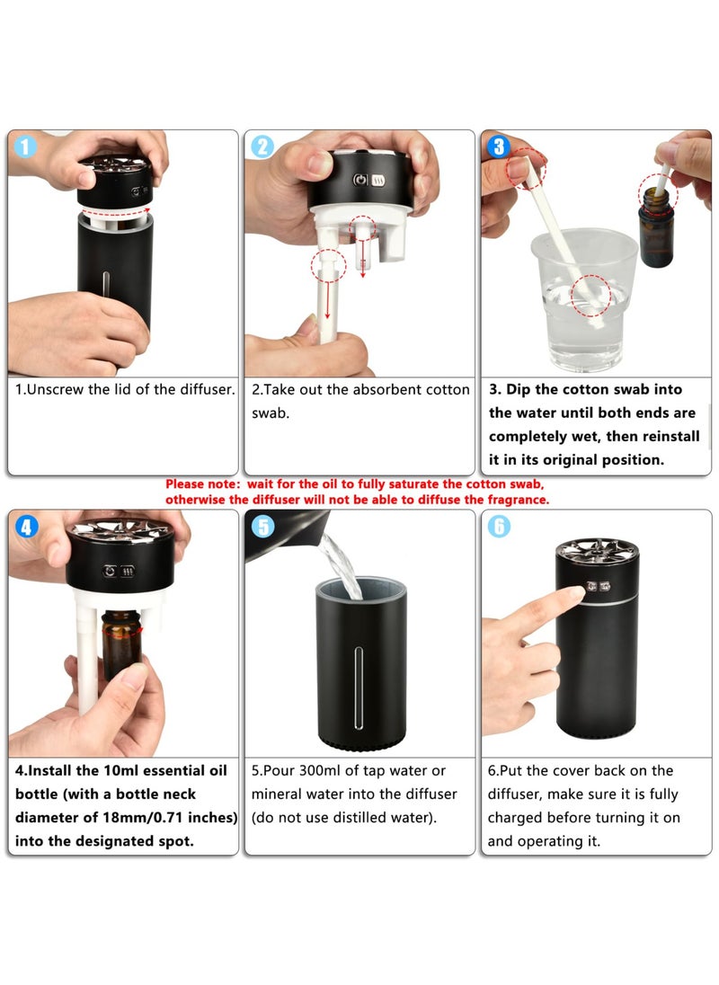 Waterless Car Diffuser for Essential Oils, 300ml Dual Nozzle Battery Powered Humidifier, with Colorful Lights And Various Spray Modes, Super Quiet Cordless Aromatherapy Essential Oil Diffuser