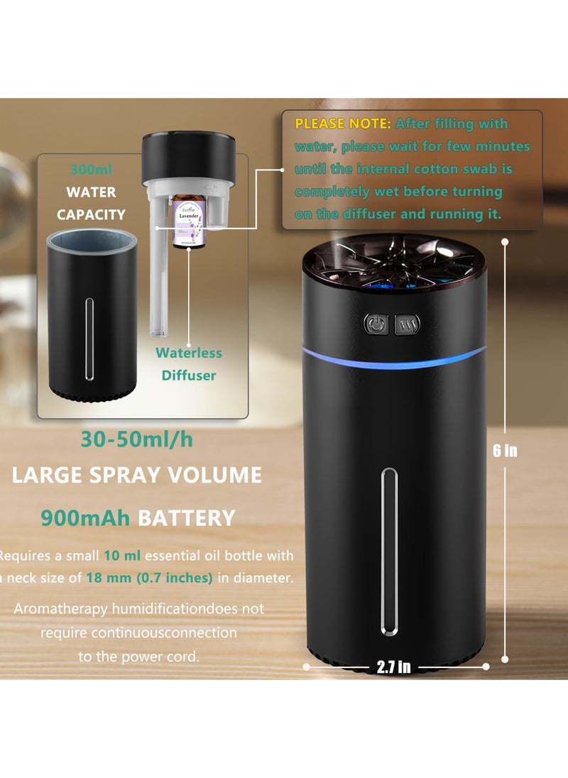 Waterless Car Diffuser for Essential Oils, 300ml Dual Nozzle Battery Powered Humidifier, with Colorful Lights And Various Spray Modes, Super Quiet Cordless Aromatherapy Essential Oil Diffuser