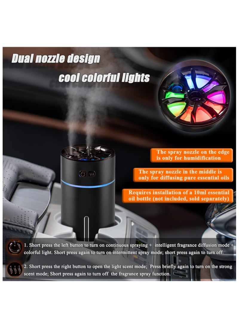 Waterless Car Diffuser for Essential Oils, 300ml Dual Nozzle Battery Powered Humidifier, with Colorful Lights And Various Spray Modes, Super Quiet Cordless Aromatherapy Essential Oil Diffuser