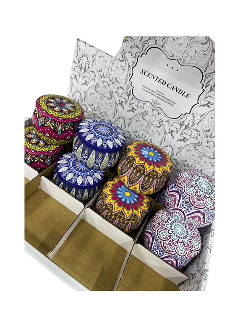 BABAZAM Set of 12 Scented Candle with Pleasant Odor Fragrant Candles in Tin Designed Cup with lid Gift Box Perfect Addition to Home Wedding Party Décor and Gifting 4 Colors