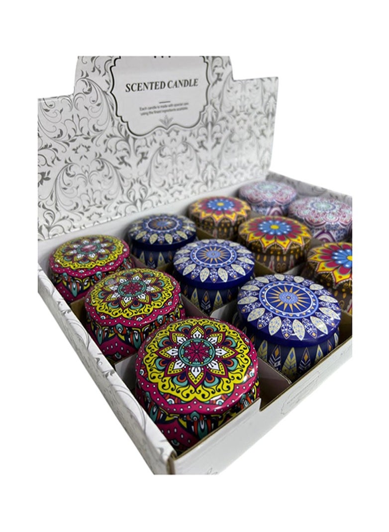 BABAZAM Set of 12 Scented Candle with Pleasant Odor Fragrant Candles in Tin Designed Cup with lid Gift Box Perfect Addition to Home Wedding Party Décor and Gifting 4 Colors