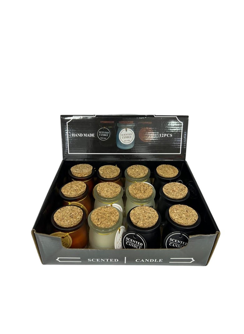 BABAZAM Set of 12 Scented Candle with Pleasant Odor Fragrant Candles in Jar with Cork Gift Box Perfect Addition to Home Wedding Party Décor and Gifting 3 Colors