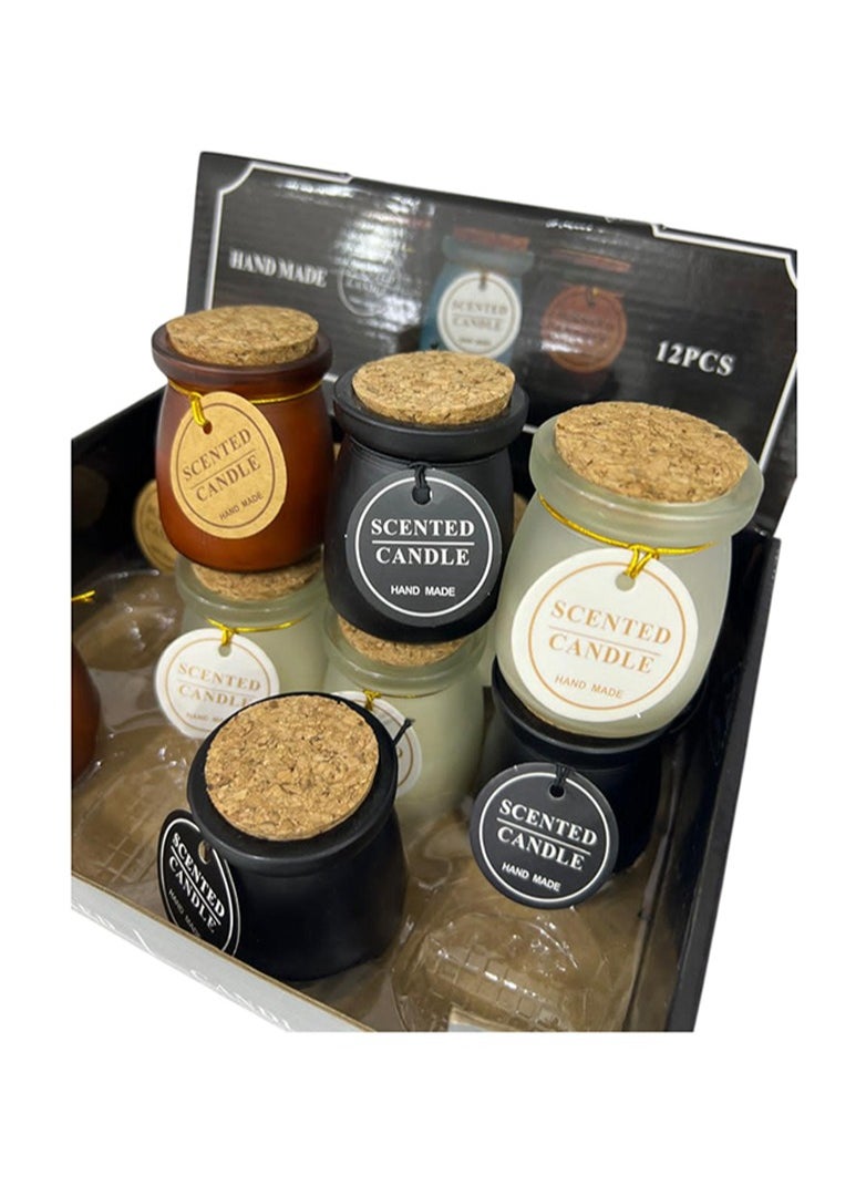 BABAZAM Set of 12 Scented Candle with Pleasant Odor Fragrant Candles in Jar with Cork Gift Box Perfect Addition to Home Wedding Party Décor and Gifting 3 Colors