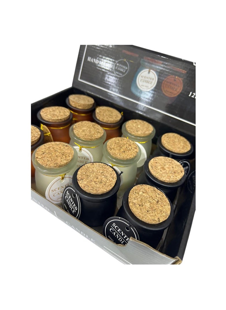 BABAZAM Set of 12 Scented Candle with Pleasant Odor Fragrant Candles in Jar with Cork Gift Box Perfect Addition to Home Wedding Party Décor and Gifting 3 Colors