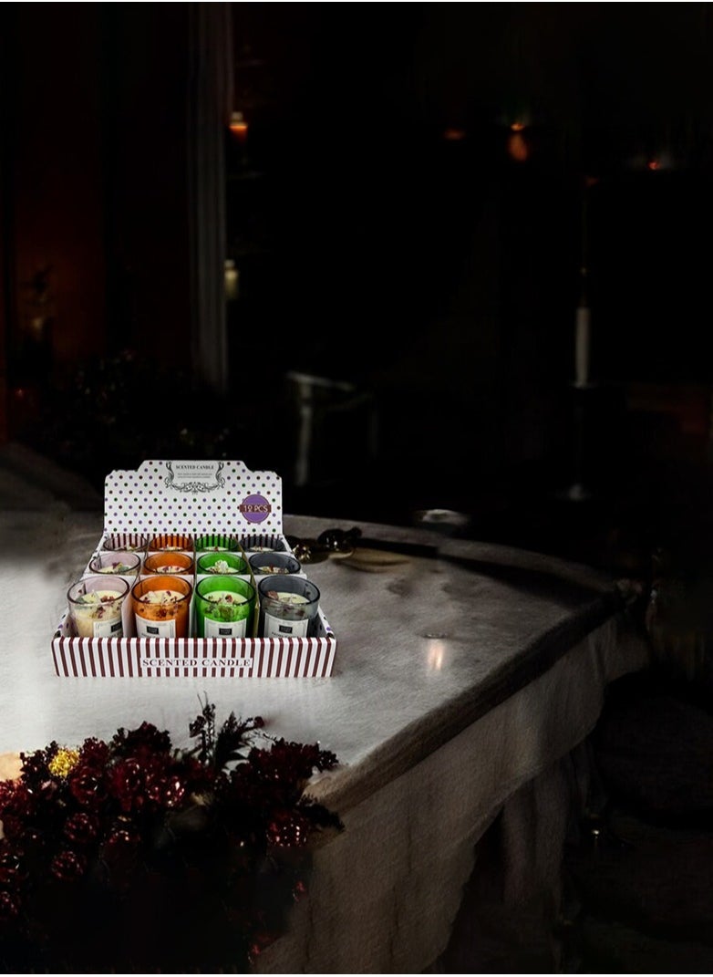 BABAZAM Set of 12 Scented Candle with Pleasant Odor Fragrant Candles in Glass Cup with Flower Petals Gift Box Perfect Addition to Home Wedding Party Décor and Gifting 4 Colors