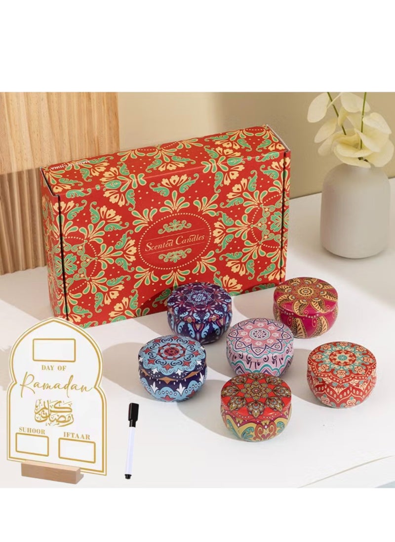 Ramadan Luxury Gift Set 6pcs Scented Candles Gift Box and Acrylic Ramadan Mubarak Countdown Board