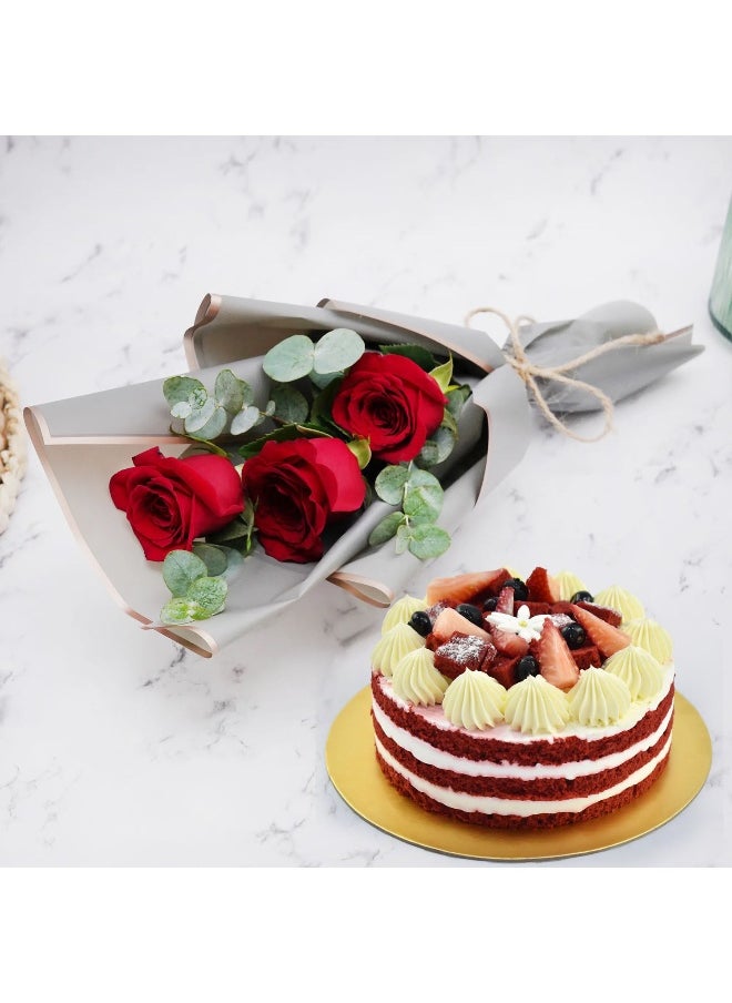 Red Velvet Cake And Bunch Of 3 Red Fresh Roses