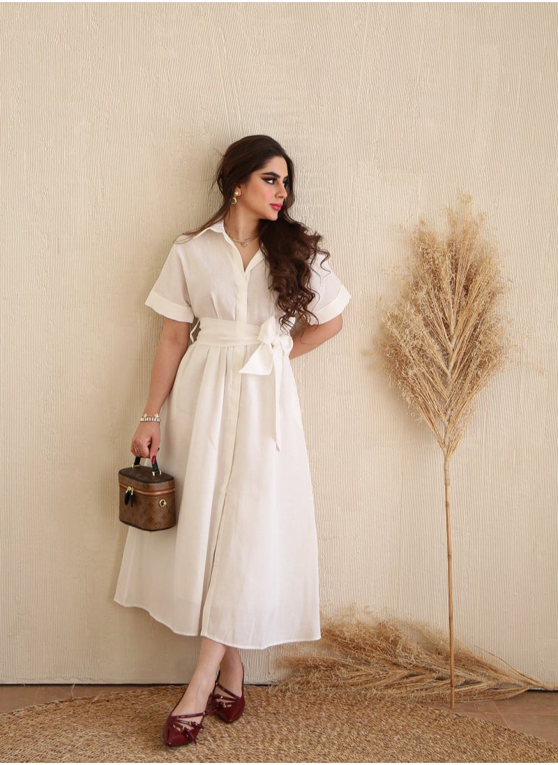 White Midi Dress with front buttons