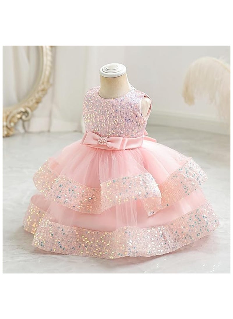 Baby Girl Pageant Dress Sequins Princess Dress Toddler Flower Wedding Birthday Party Gown Dresses 4 Years-5 Years（Pink）