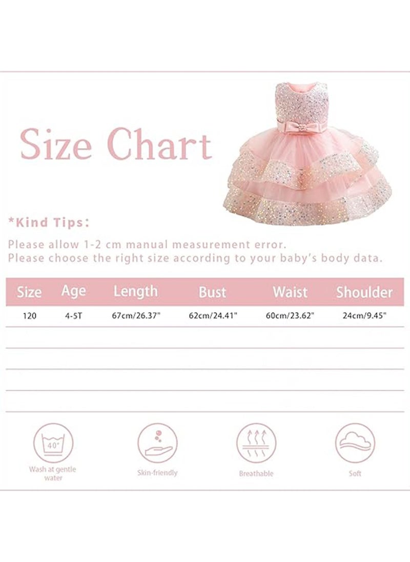 Baby Girl Pageant Dress Sequins Princess Dress Toddler Flower Wedding Birthday Party Gown Dresses 4 Years-5 Years（Pink）