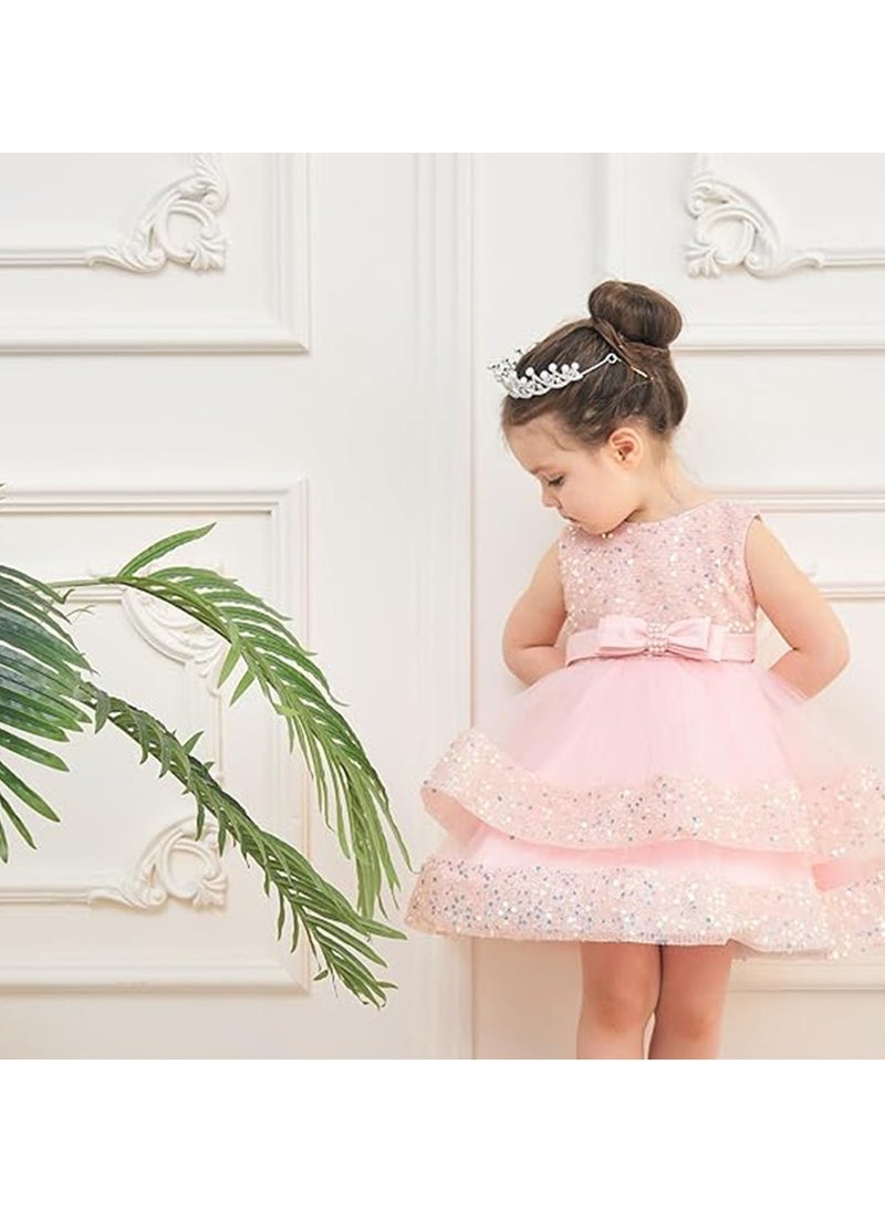 Baby Girl Pageant Dress Sequins Princess Dress Toddler Flower Wedding Birthday Party Gown Dresses 4 Years-5 Years（Pink）