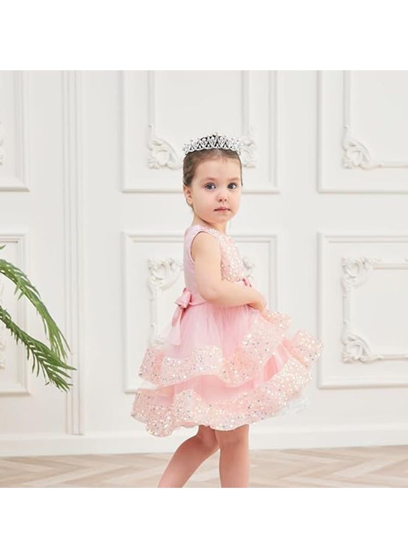 Baby Girl Pageant Dress Sequins Princess Dress Toddler Flower Wedding Birthday Party Gown Dresses 4 Years-5 Years（Pink）