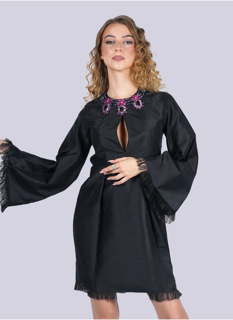 Magic Petunia - Queen Neck Open Black Dress