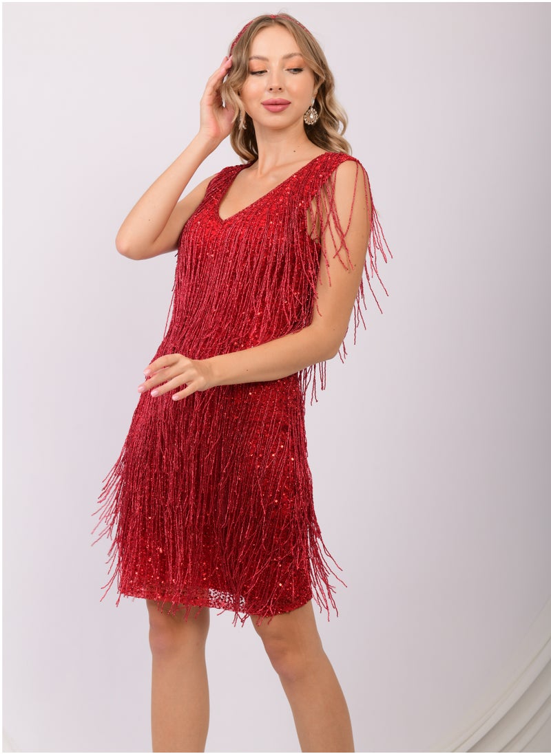 Glamorous Radiant Red Fringe Party Dress