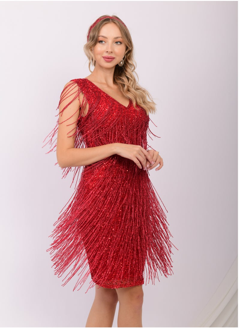 Glamorous Radiant Red Fringe Party Dress
