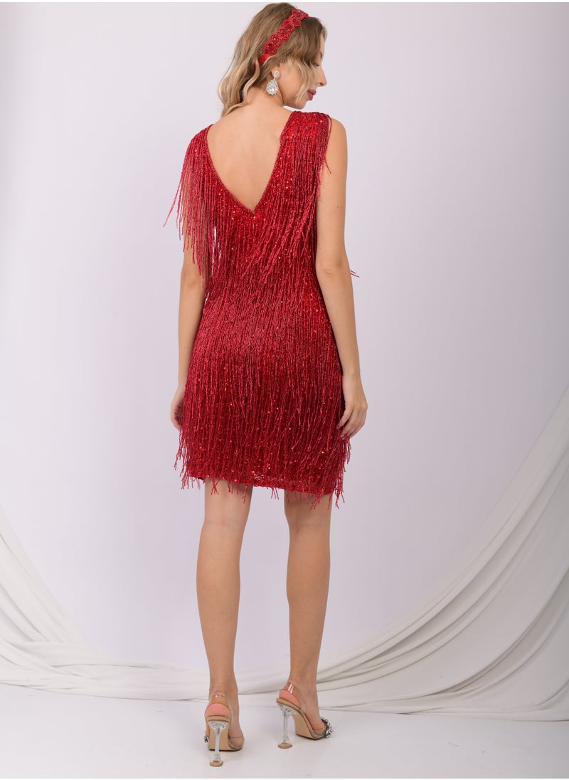 Glamorous Radiant Red Fringe Party Dress
