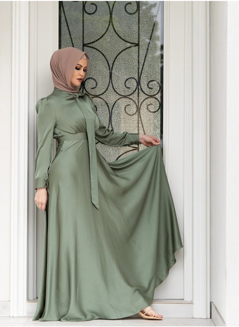 Elegant Muslim Satin Maxi Dress – Modest Fashion with Flared Hem, Available in Three Colors and Multiple Sizes