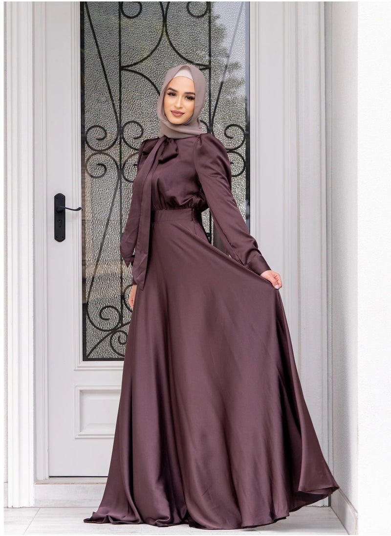 Elegant Muslim Satin Maxi Dress – Modest Fashion with Flared Hem, Available in Three Colors and Multiple Sizes