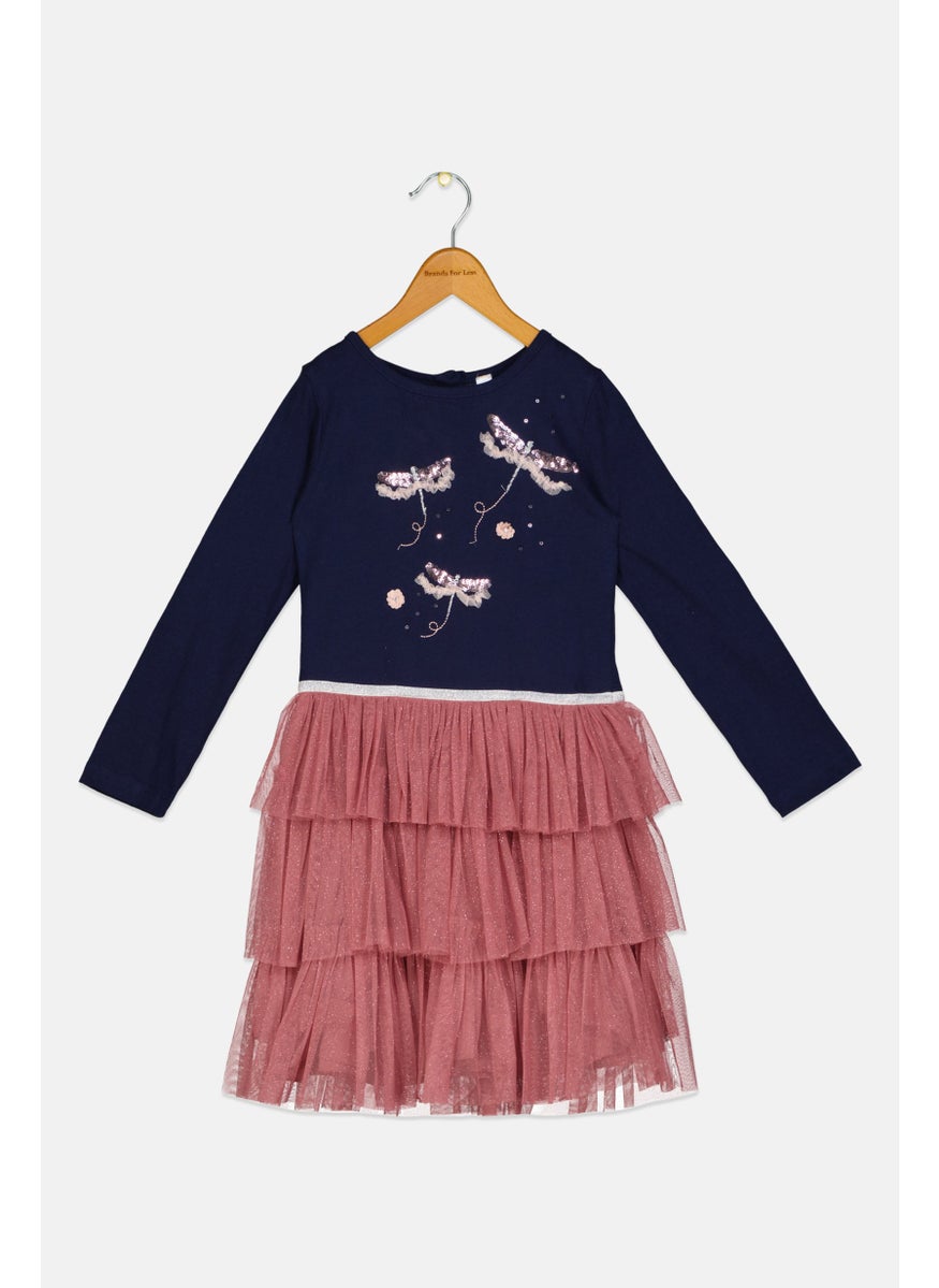 Kids Girl Embroidered Dress, Navy