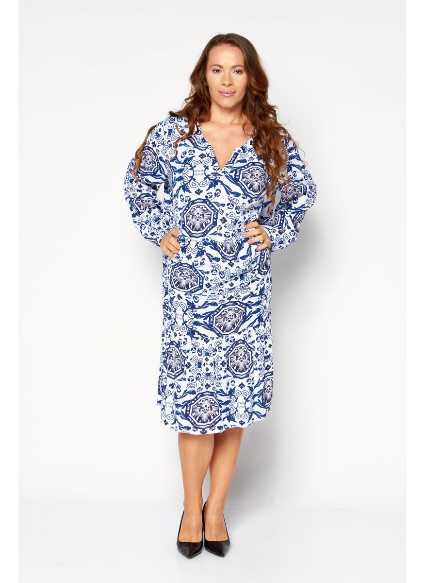 Women Paisley Print Midi Dress, Blue