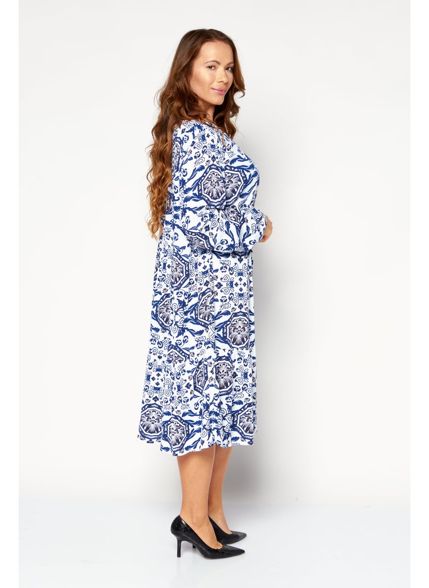 Women Paisley Print Midi Dress, Blue
