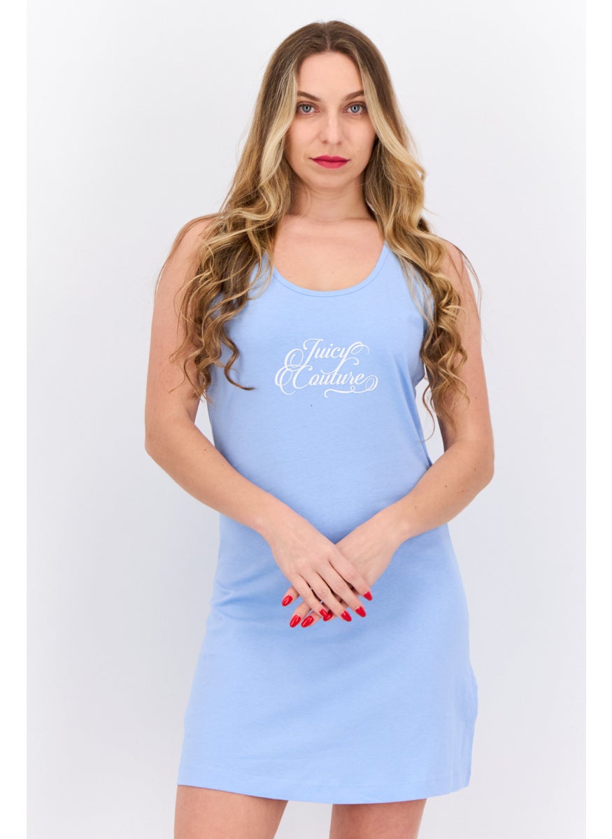 Women Graphic Print Mini Dress, Light Blue